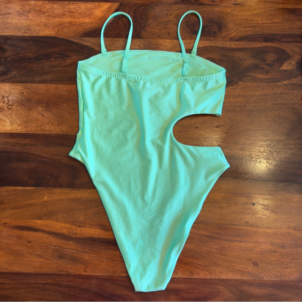 H & M neon green one piece swimsuit with side cut out L - Picture 2 of 6